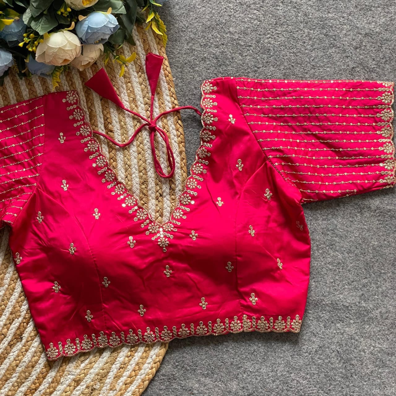 Rani Pink Readymade Blouse with Gold Embroidery