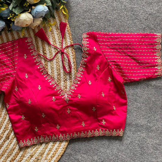 Rani Pink Readymade Blouse with Gold Embroidery