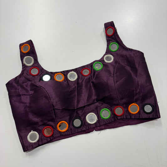 Plum Glam Blouse with Mirror Work & Sleeve Drape