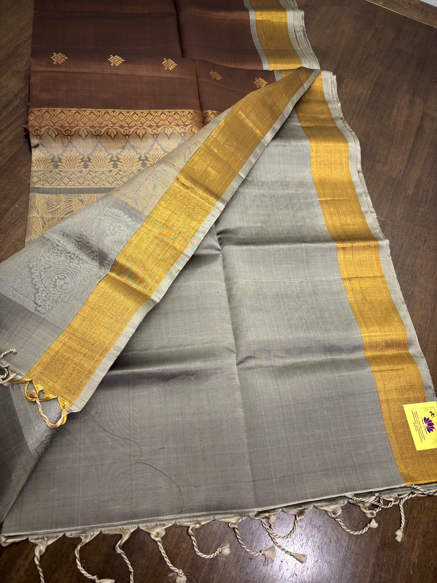 Brown and Grey Kanchipuram Silk Saree