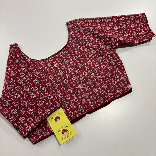 Red Ajrakh Print Cotton Blouse – Handcrafted Heritage for Everyday Elegance