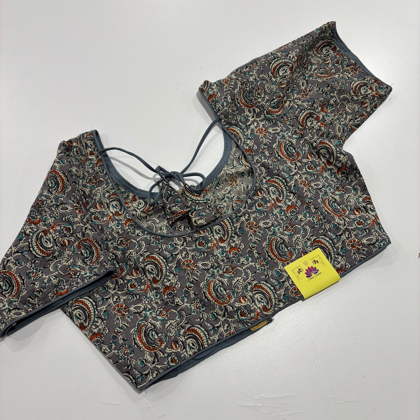 Grey Kalamkari Print Cotton Blouse – Artisanal Elegance for Everyday Ethnic Wear