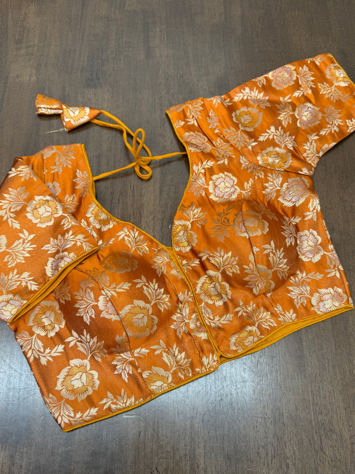 Mustard Yellow Floral Brocade Saree Blouse with Gold Weave