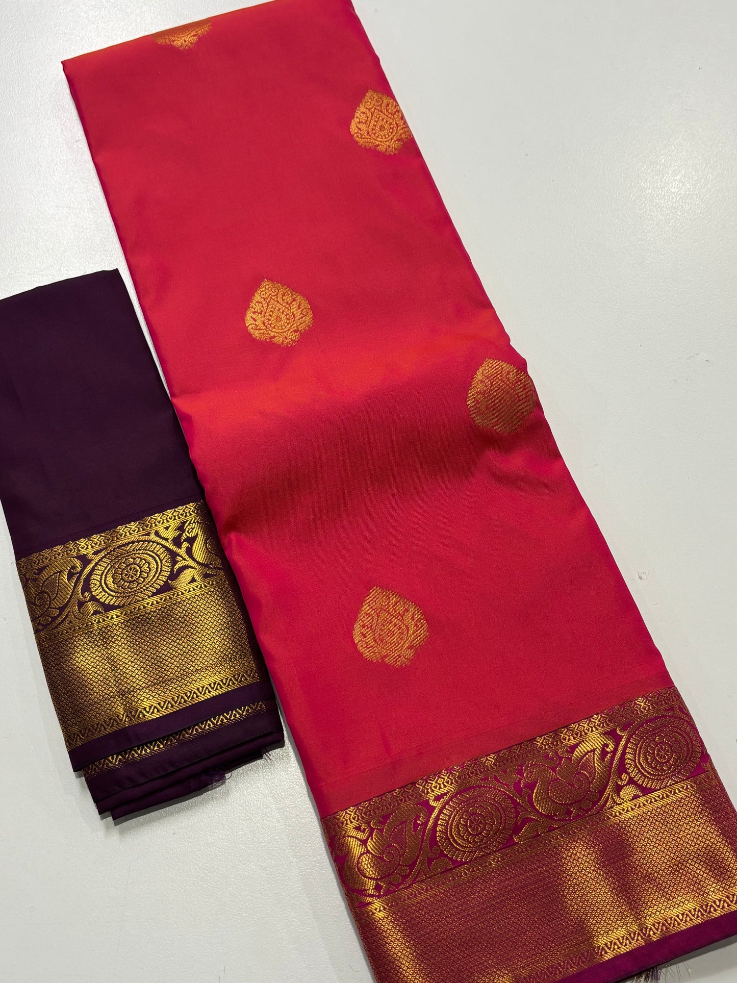 Elegant Pink Kanchipuram Semi Silk Saree with Rich Wine Contrast Border & Pallu | Shrees Fashion