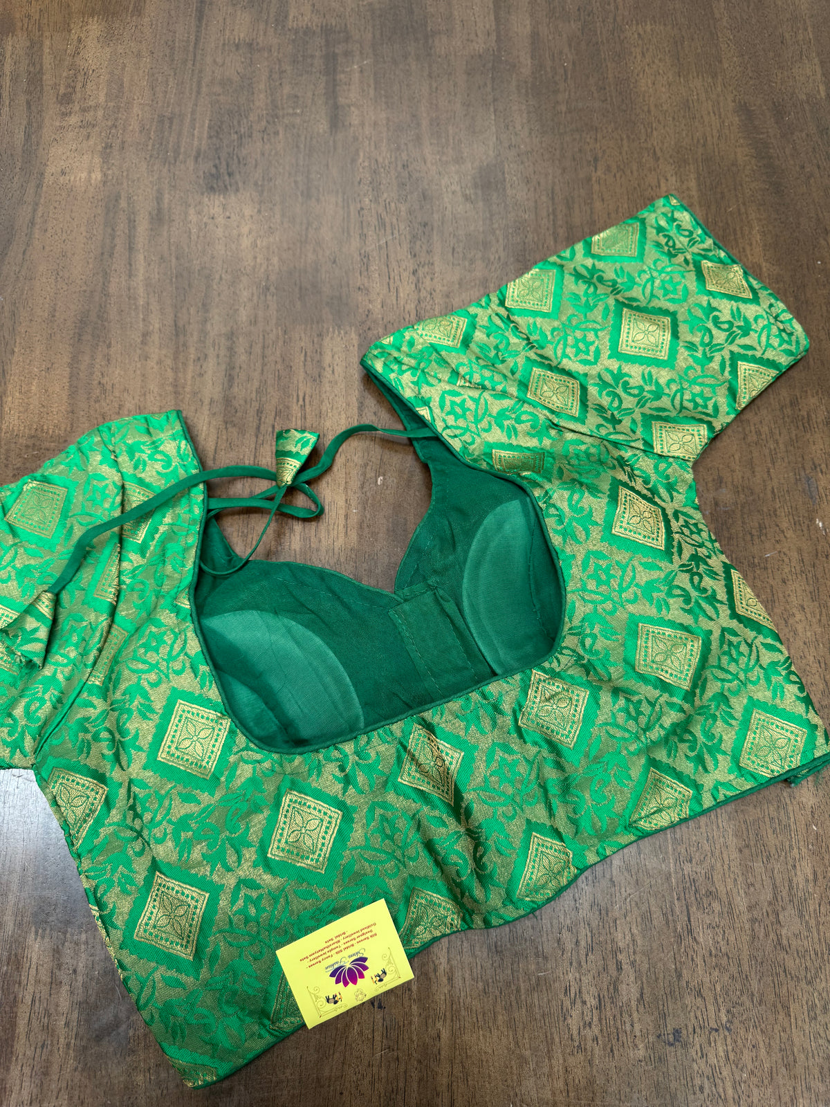 Festive Green Diamond‑Design Brocade Blouse with Gold Accents