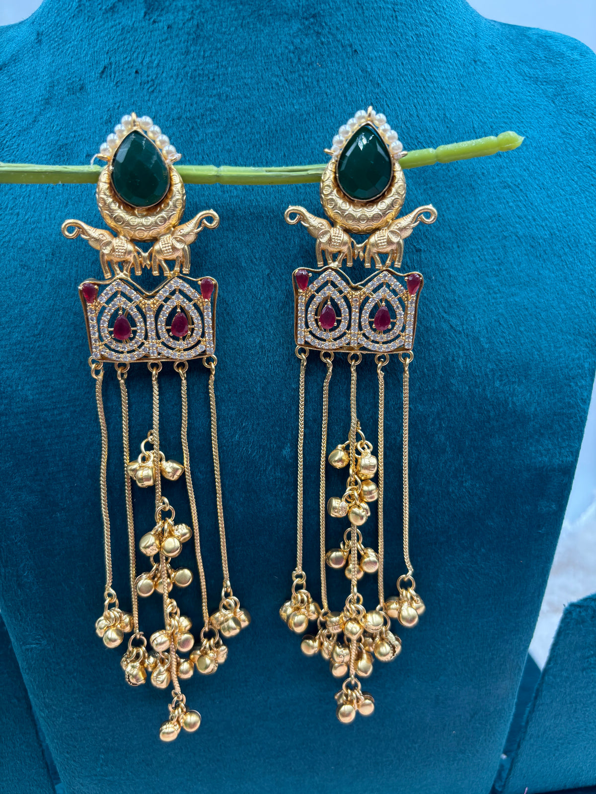Statement Kashmiri Earrings with Elephant Motif & Kundan Panel