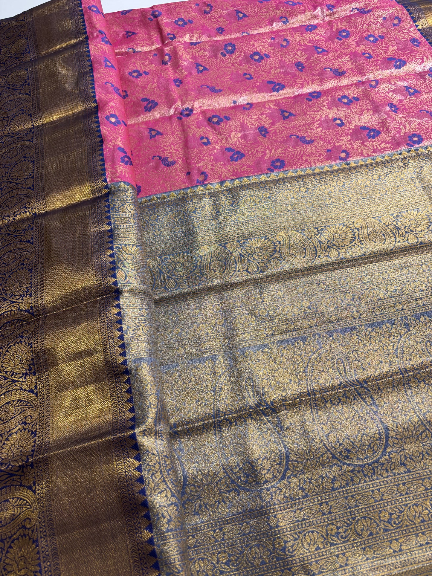 Elegant Baby Pink Semi Silk Saree with Blue Highlights & Traditional Contrast Detailing