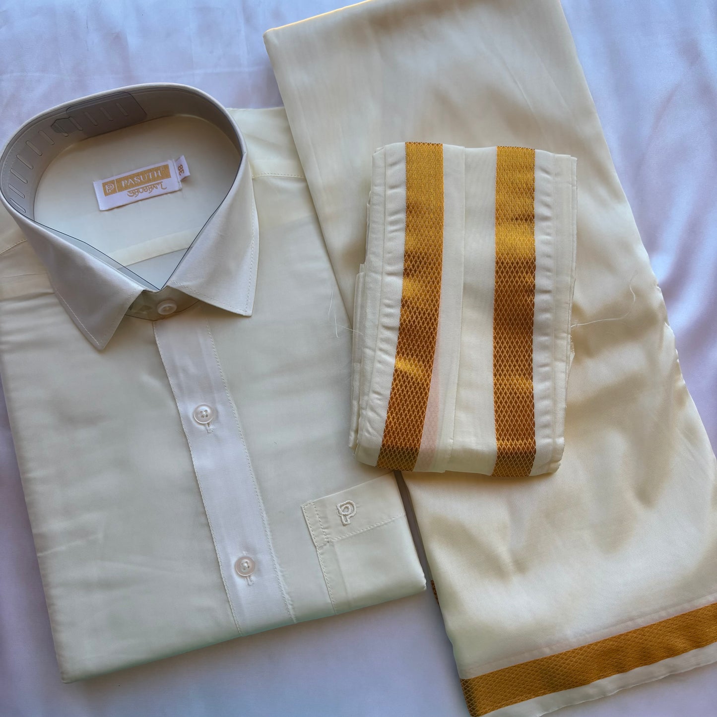 Premium Silk Veshti & Shirt Set with Angavasthiram