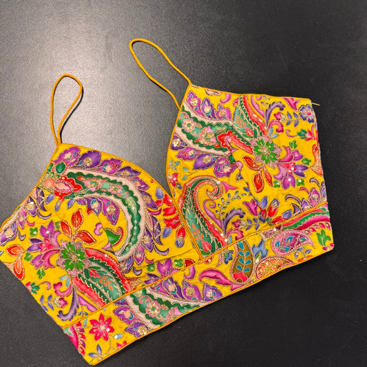 Designer Kalamkari-style multicolour embroidered readymade saree blouse - Shrees Fashion Australia (view 1)