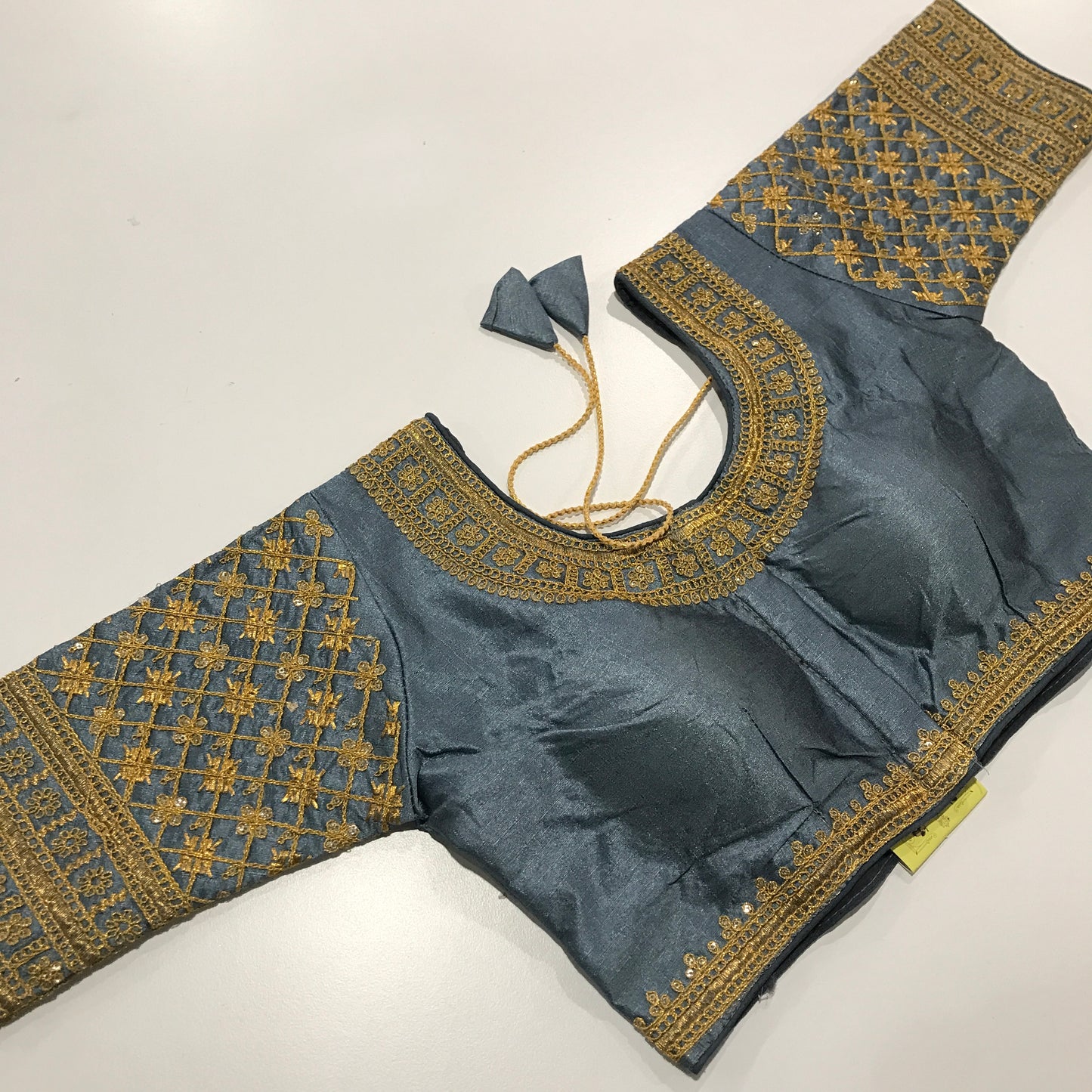 Grey Designer Ready-Made Blouse with Gold Embroidery – Subtle Sophistication for Sarees & Festive Wear
