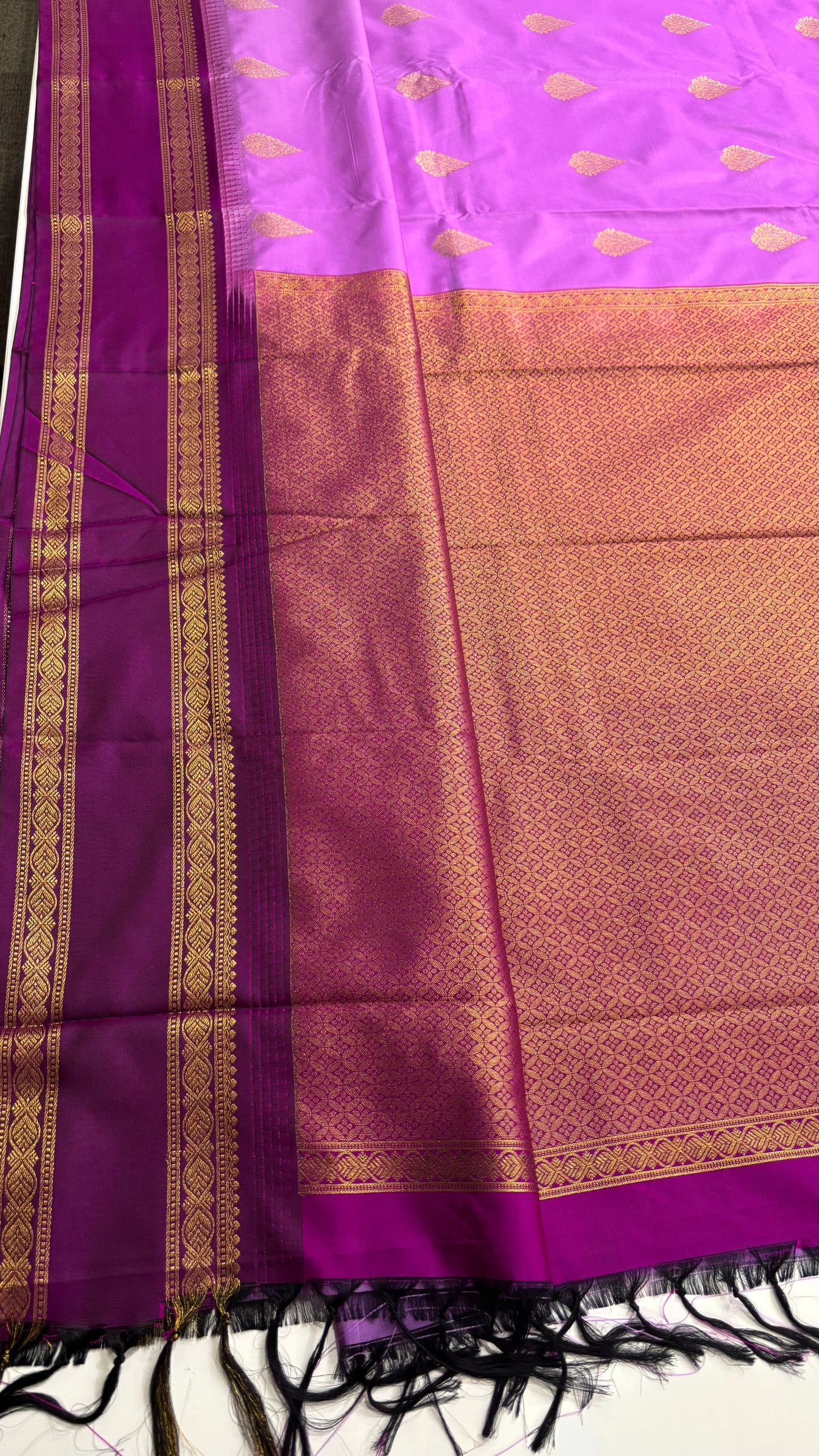 Elegant Light Purple Semi Silk Saree with Dark Purple Contrast Border