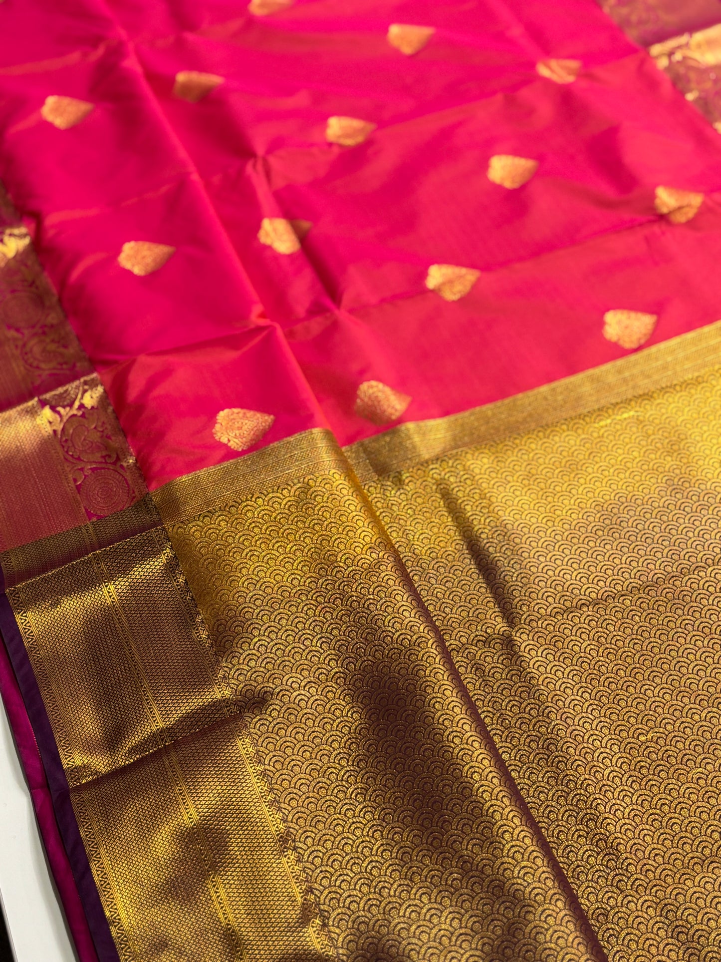 Elegant Pink Kanchipuram Semi Silk Saree with Rich Wine Contrast Border & Pallu | Shrees Fashion