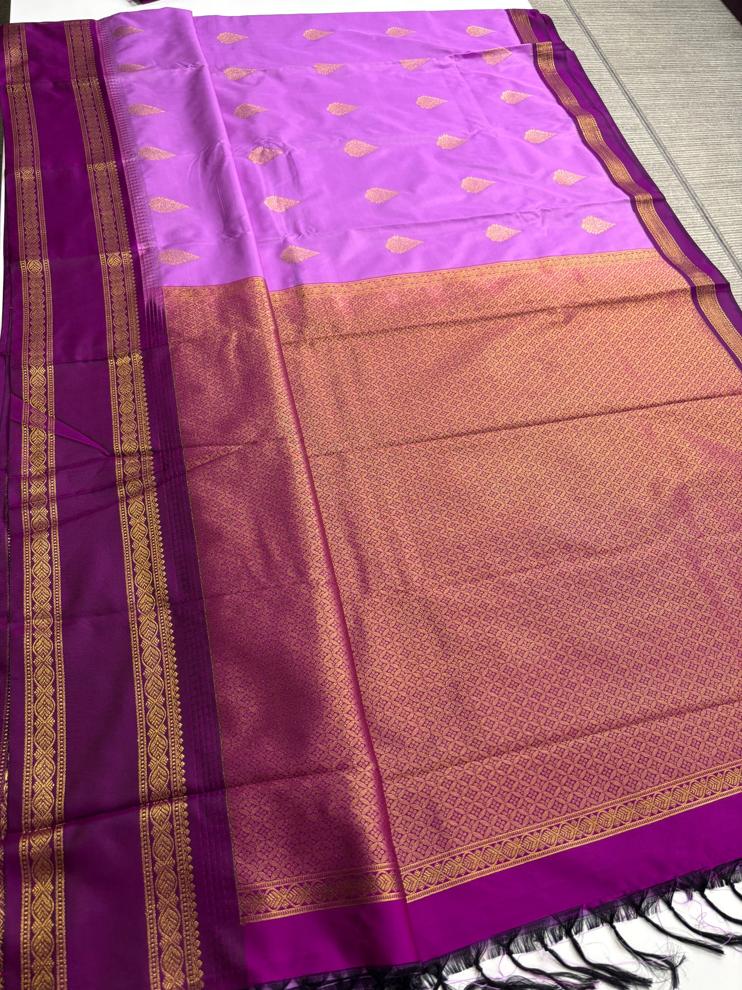 Elegant Light Purple Semi Silk Saree with Dark Purple Contrast Border