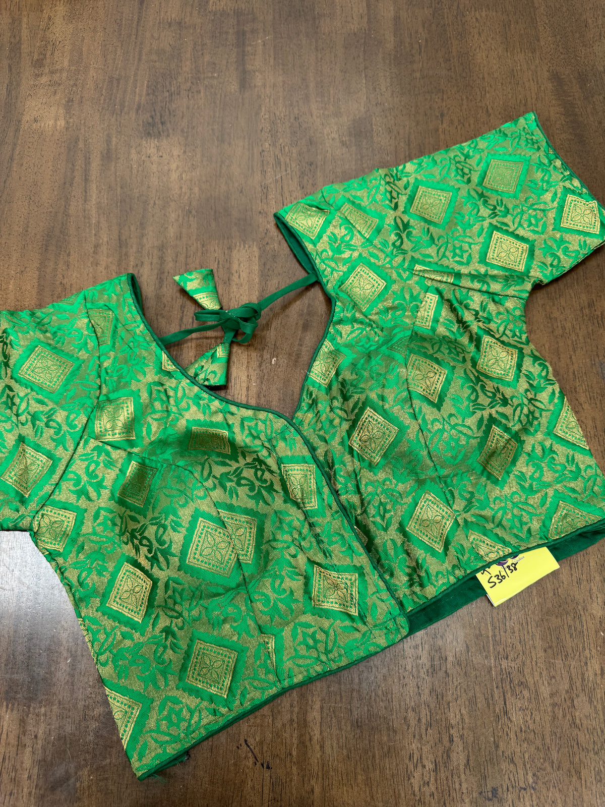Festive Green Diamond‑Design Brocade Blouse with Gold Accents