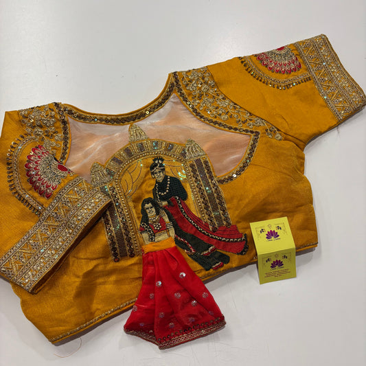 Festive Yellow Blouse with Contemporary Back Design
