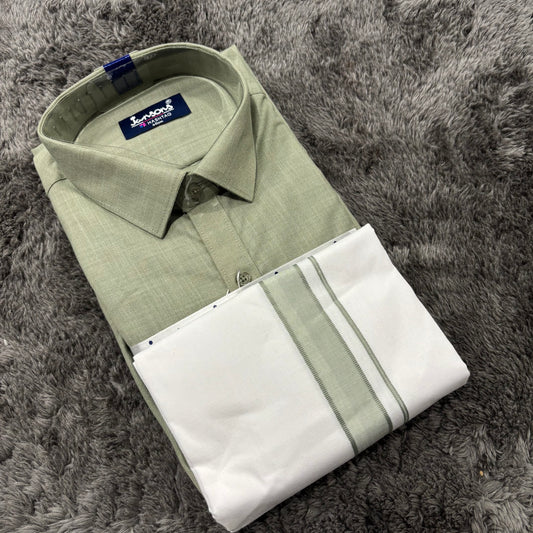 Men’s Pista Green Shirt & Vesti Set – Elegant South Indian Traditional Wear