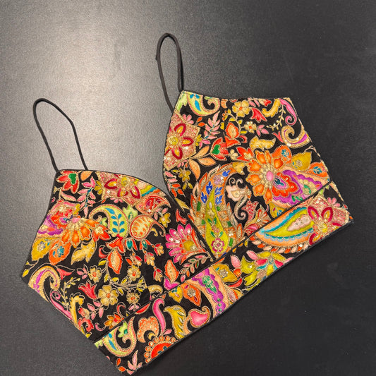 Premium multicolour embroidered designer blouse and skirt set - Shrees Fashion Australia (view 1)
