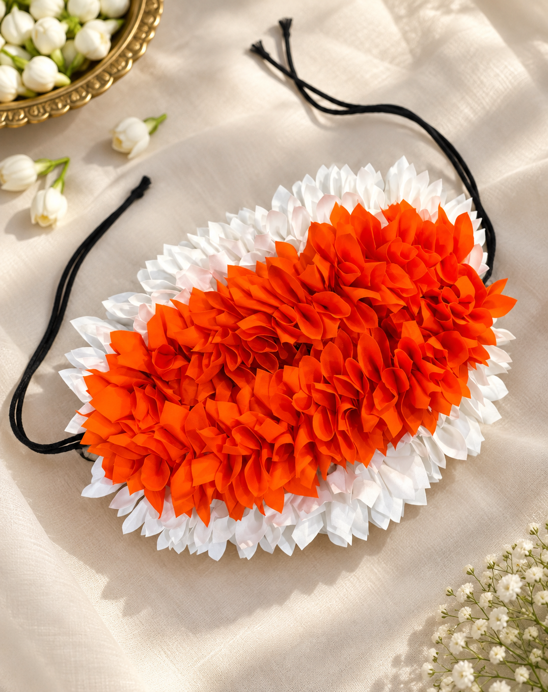 Traditional Orange & White Floral Hair Gajra