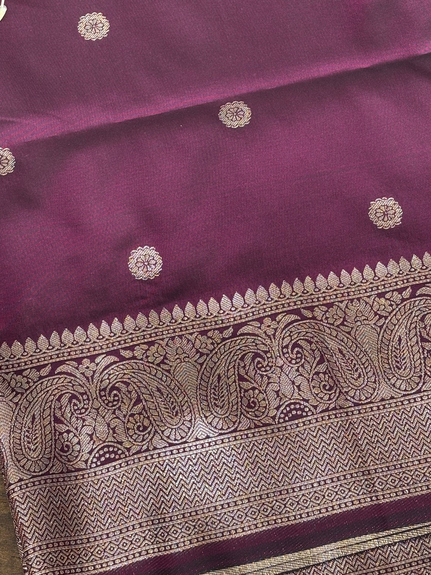 Elegant Wine Soft Silk Saree with Intricate Zari Border & Matching Blouse Piece
