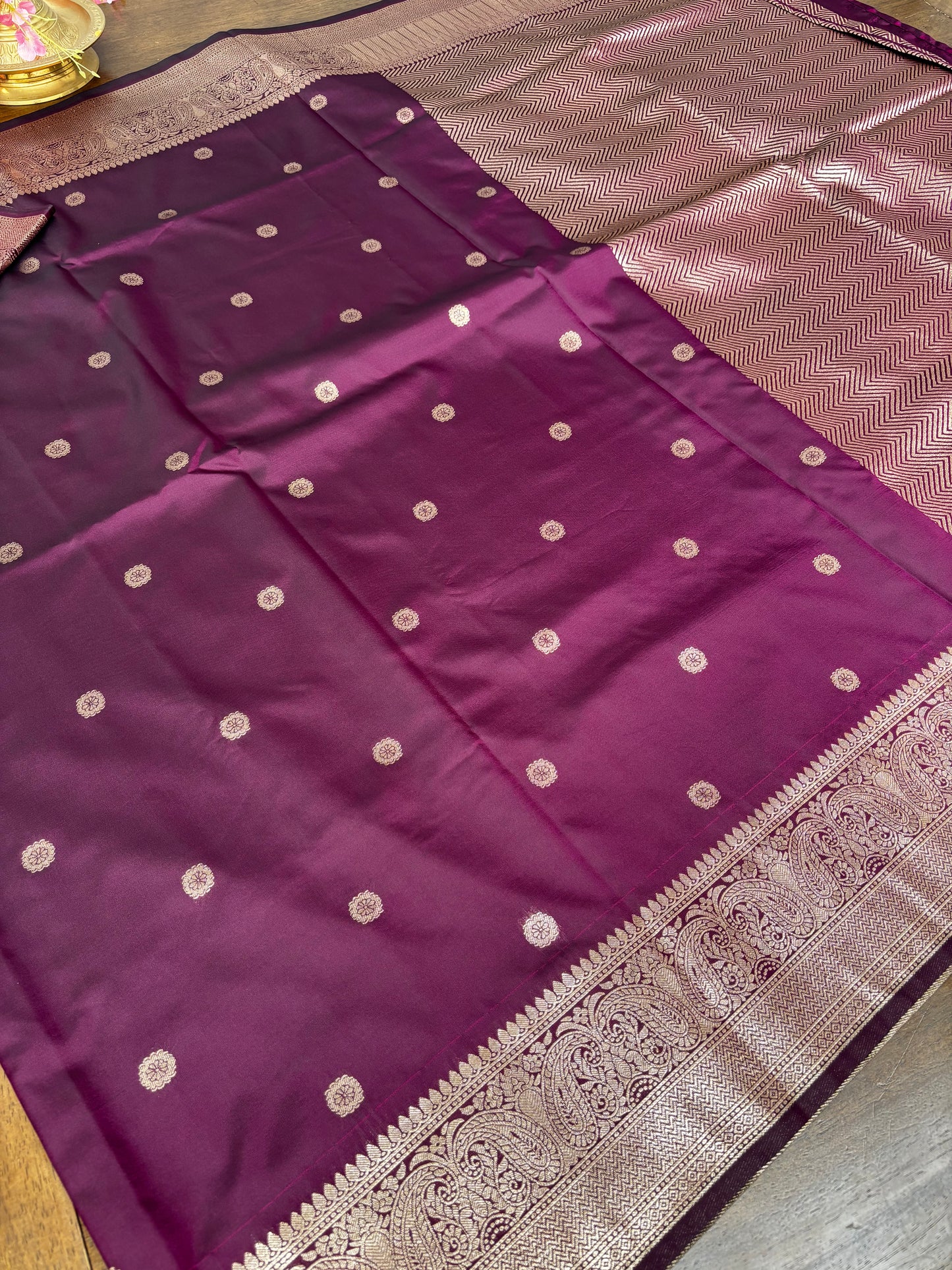 Elegant Wine Soft Silk Saree with Intricate Zari Border & Matching Blouse Piece