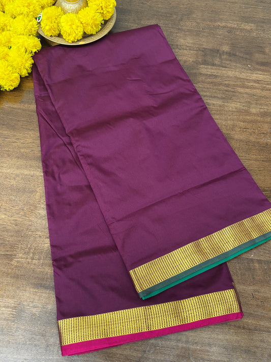 Traditional Wine Semi Silk Saree with Green Pallu and Ganga Jamuna Border