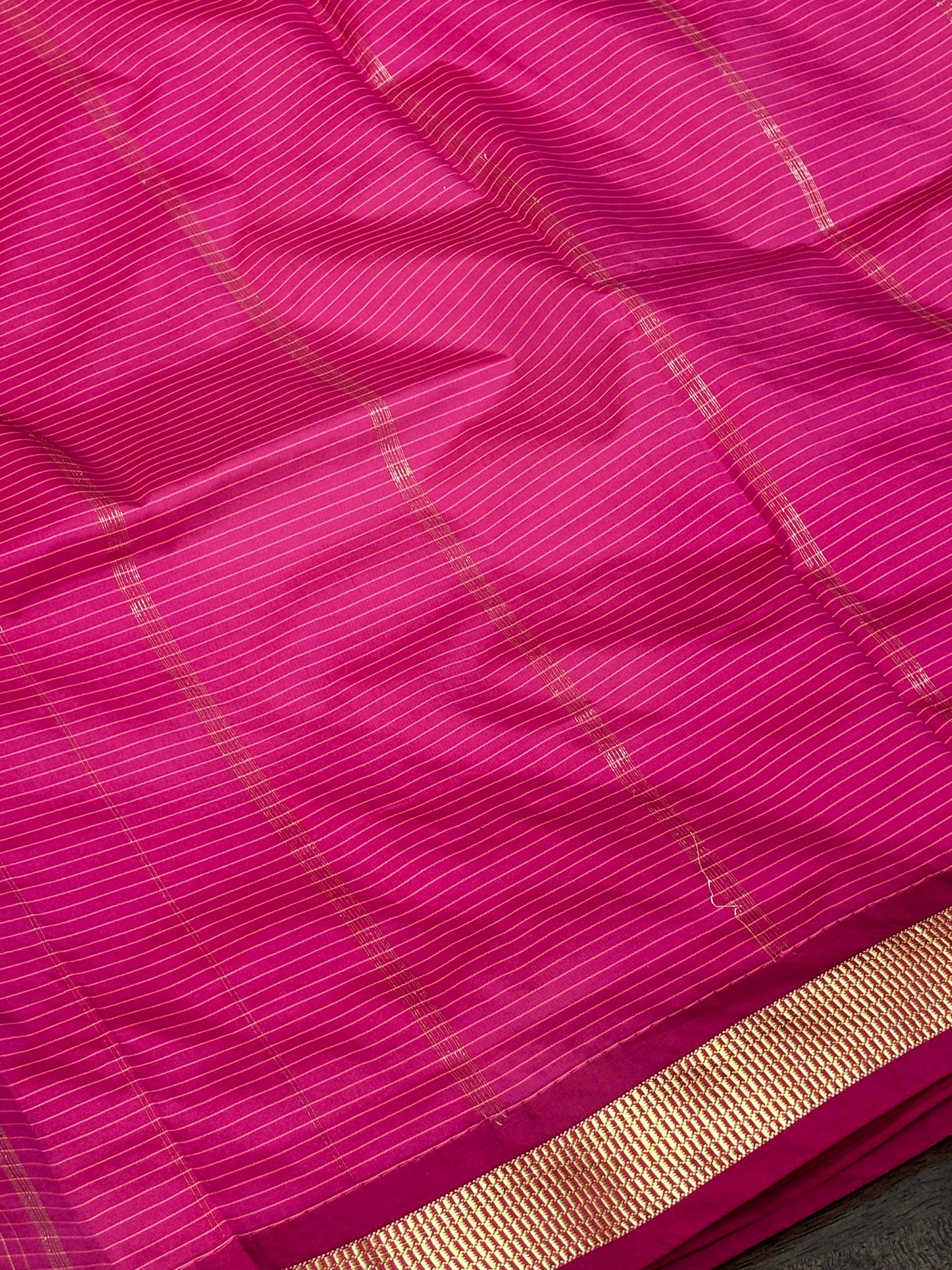 Magenta Pink 9‑Yard Semi Silk Saree with Golden Zari Border