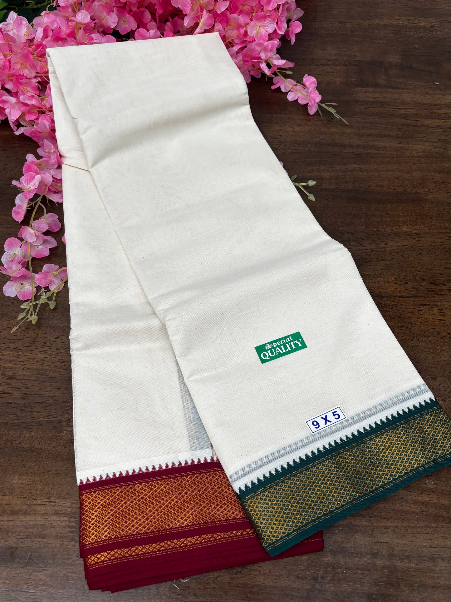 Men’s 9×5 Pure Cotton Dhoti Set with Traditional Border