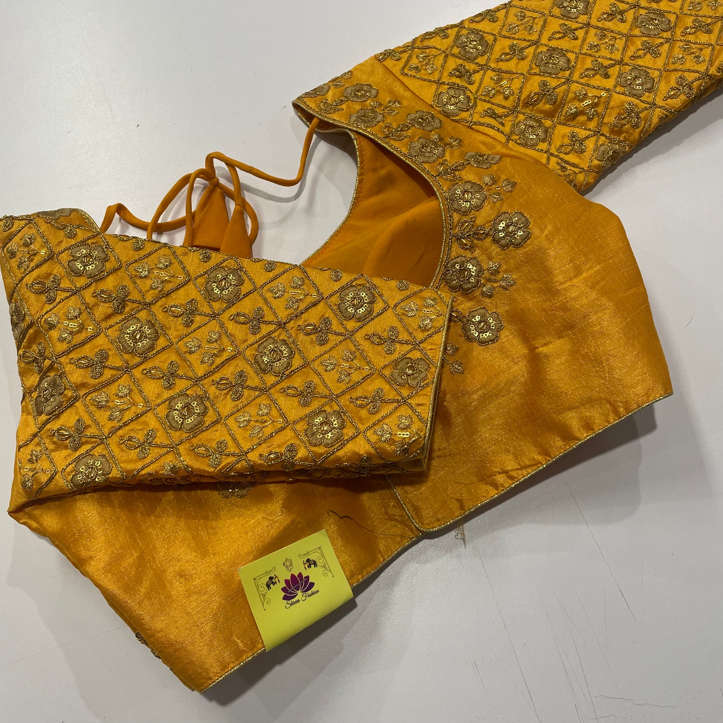 Designer Yellow Blouse with Heritage Gold Threadwork