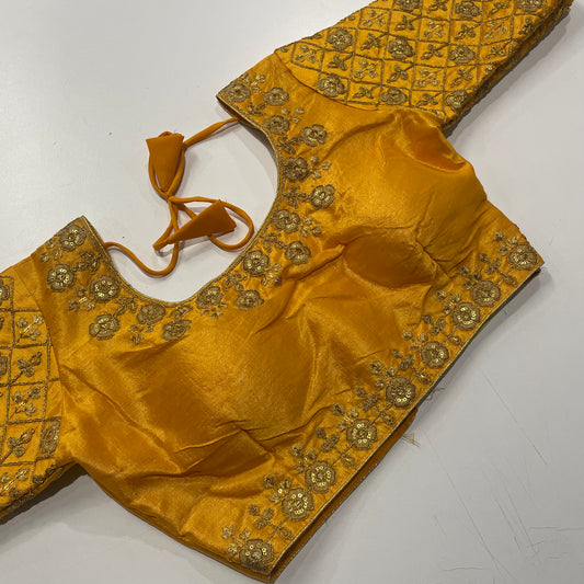 Designer Yellow Blouse with Heritage Gold Threadwork