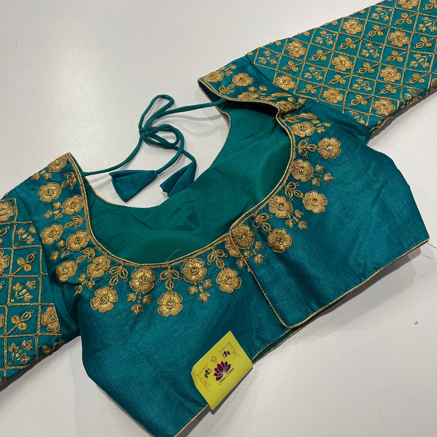 Designer Rama Green Blouse with Gold Threadwork