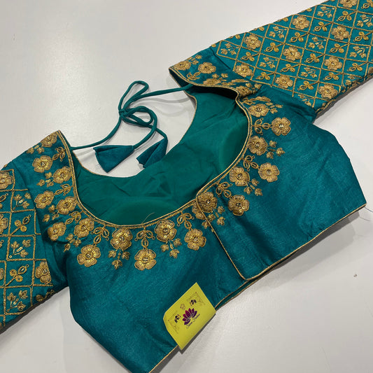Designer Rama Green Blouse with Gold Threadwork