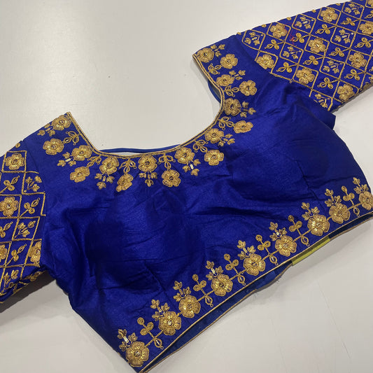 Designer Royal Blue Blouse with Gold Threadwork