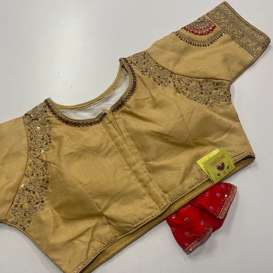 Festive Gold Blouse with Sleek Front Closure & Stylish Back