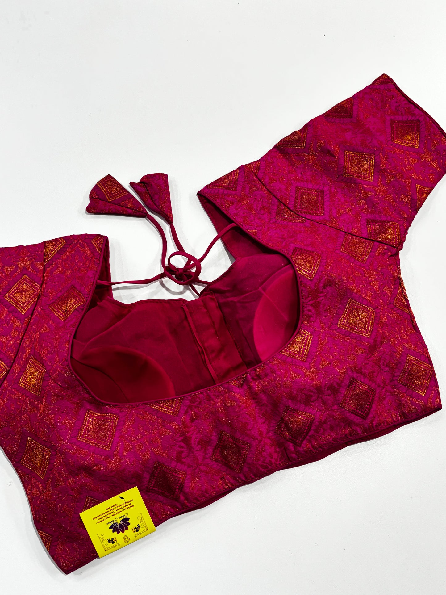 Radiant Rani Pink Brocade Blouse with Luxurious Golden Finish and Front Hook Closure | Shrees Fashion