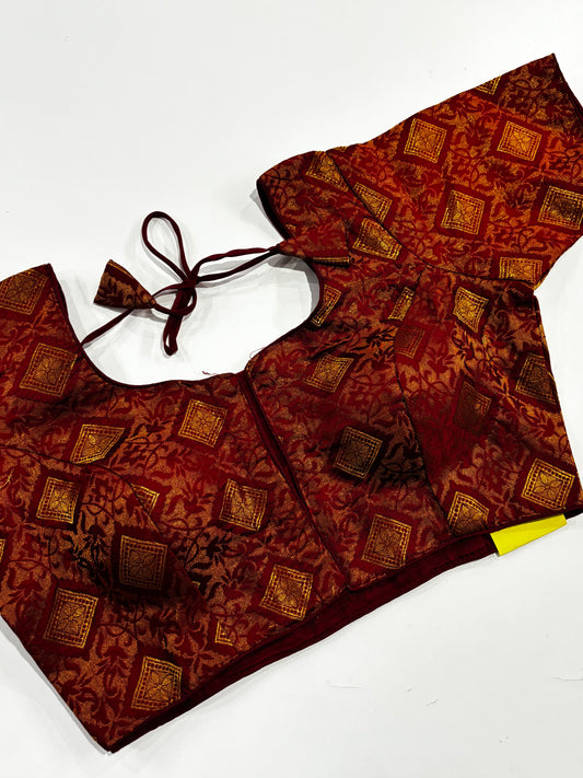Premium Maroon Golden‑Finish Brocade Saree Blouse with Elegant Tailoring | Shrees Fashion