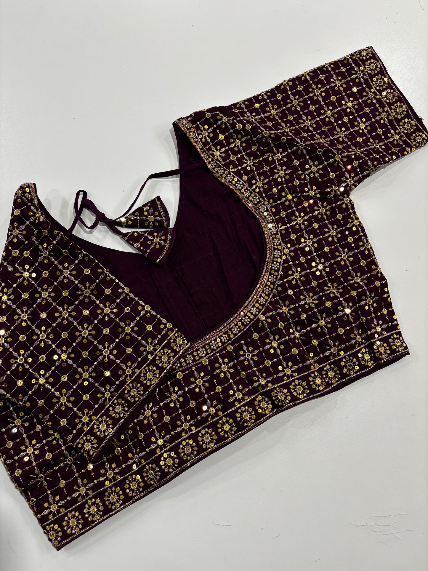 Radiant Plus Size Wine Embroidered Silk Saree Blouse with Gold Detailing & Front Hook Closure