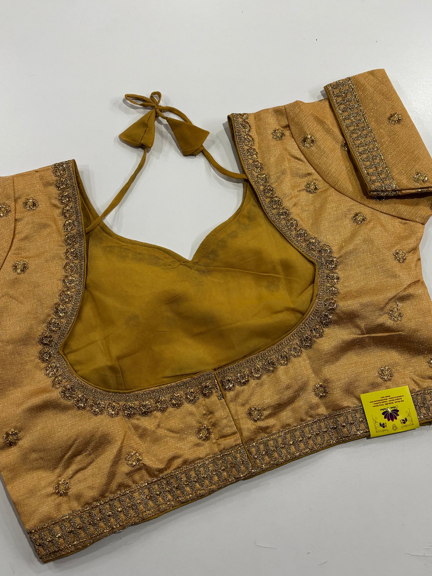 Beautiful Plus Size Golden V‑Neck Embroidered Silk Blouse with Sequin Work & Back Hook | Shrees Fashion