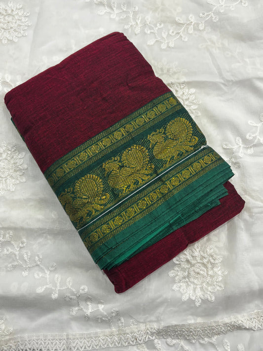 Wine Colour Bharatanatyam Practice Saree Featuring Traditional Peacock Design Border