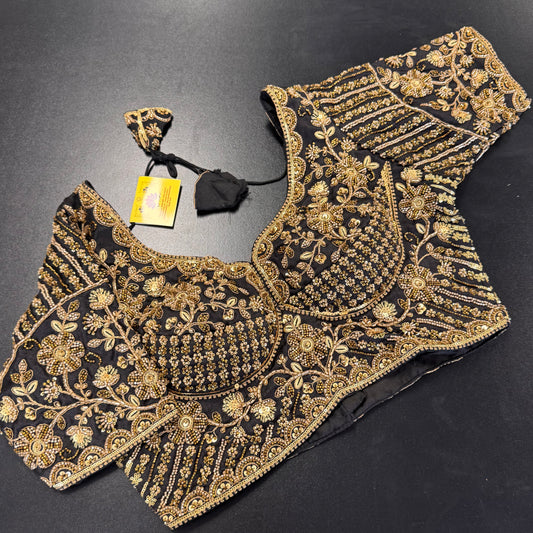 Black and gold zardozi heavy work designer readymade saree blouse - Shrees Fashion Australia (view 1)