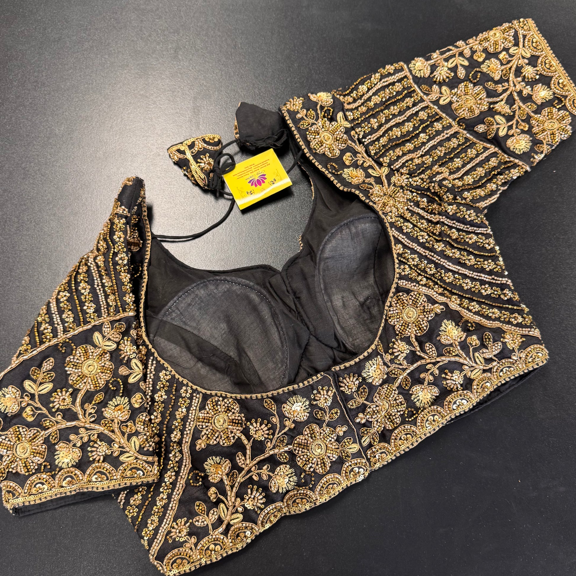Black and gold zardozi heavy work designer readymade saree blouse - Shrees Fashion Australia (view 3)