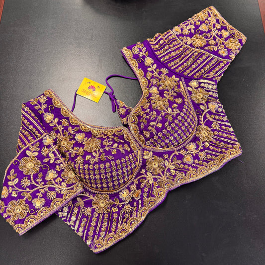 Royal purple zardozi bridal designer readymade saree blouse - Shrees Fashion Australia (view 1)