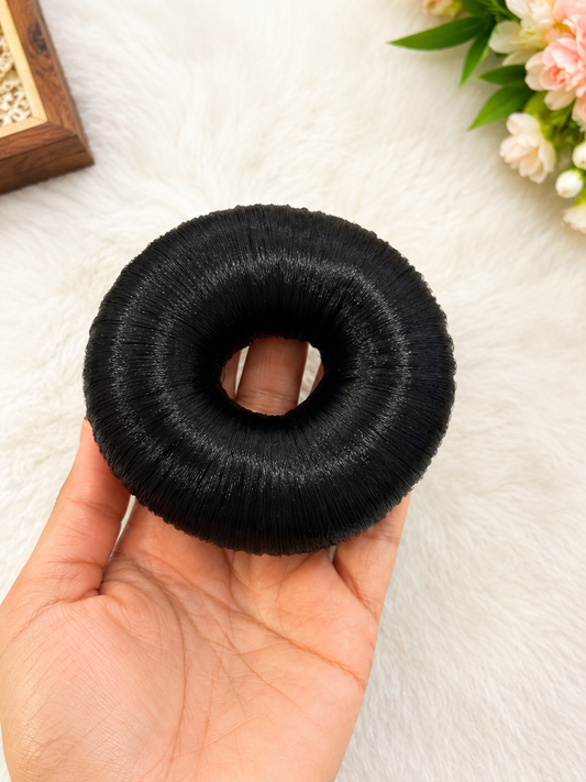 Smooth black hair bun donut maker for voluminous traditional buns - Shrees Fashion Australia