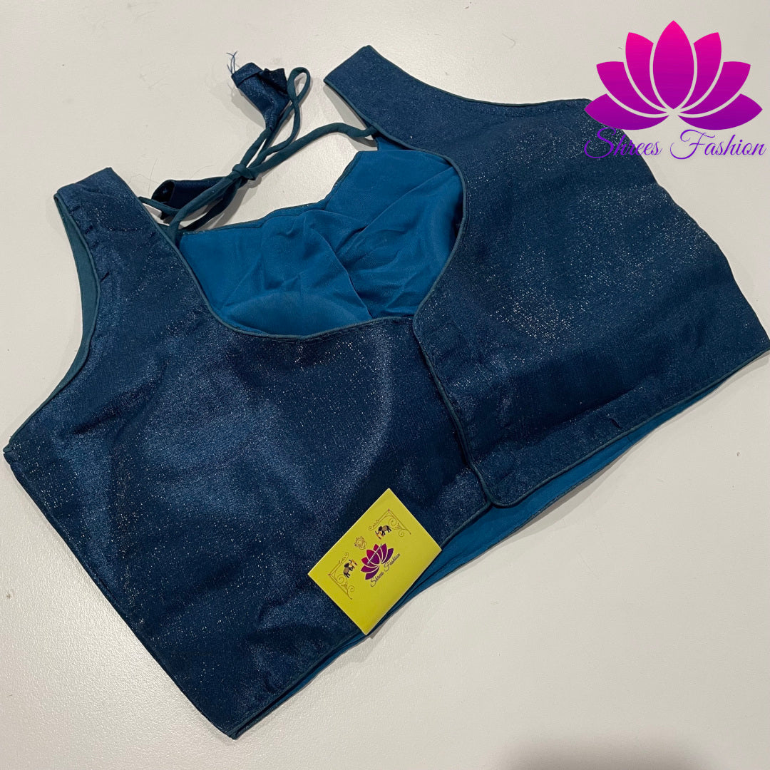 Sapphire Silk: Blue Raw Silk Blouse