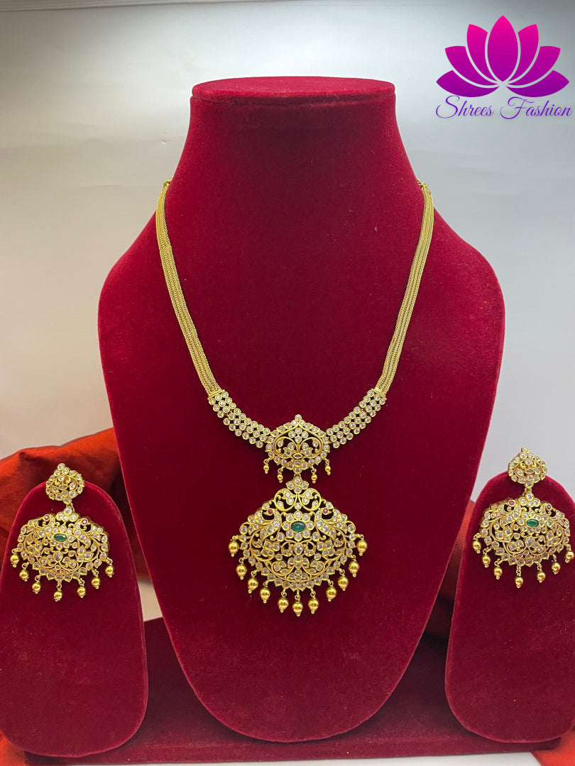 Regal Radiance Matte Gold Finish Attigai Necklace | Shrees Fashion