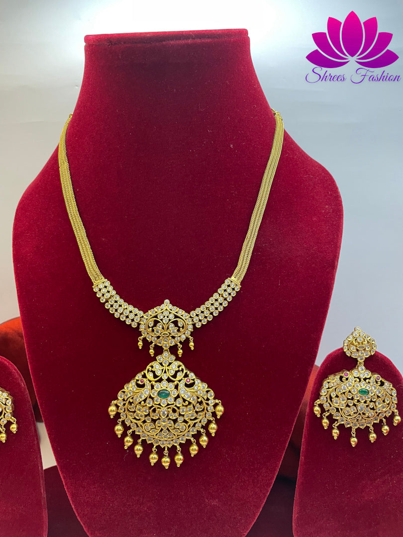 Regal Radiance Matte Gold Finish Attigai Necklace | Shrees Fashion