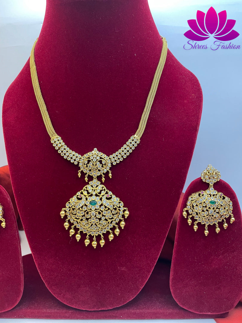 Regal Radiance Matte Gold Finish Attigai Necklace | Shrees Fashion