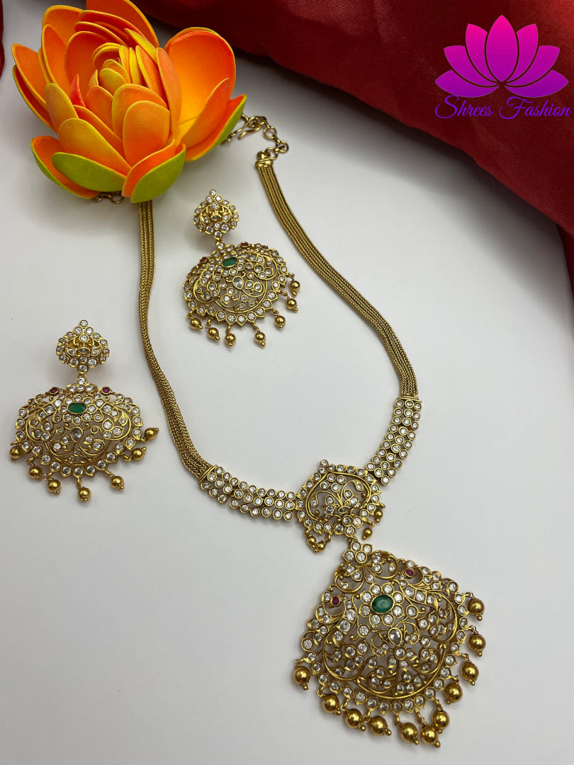 Regal Radiance Matte Gold Finish Attigai Necklace | Shrees Fashion