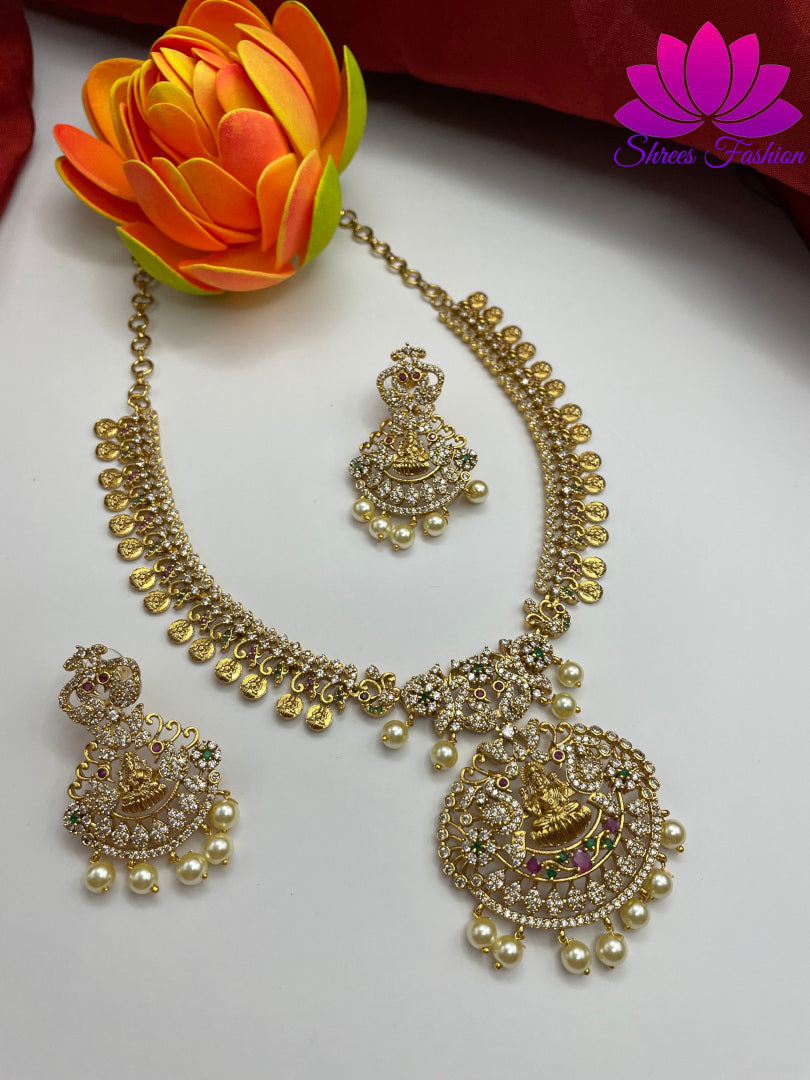 Elegant Matte Gold Finish Temple Design Kasu Necklace: A Divine Adornment | Shrees Fashion