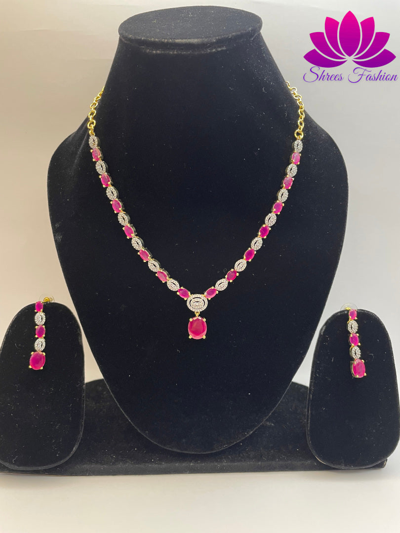 Floral Radiance Gold-Plated American Diamond Necklace with Delicate Flower Design and Pink & White Stones | Shrees Fashion