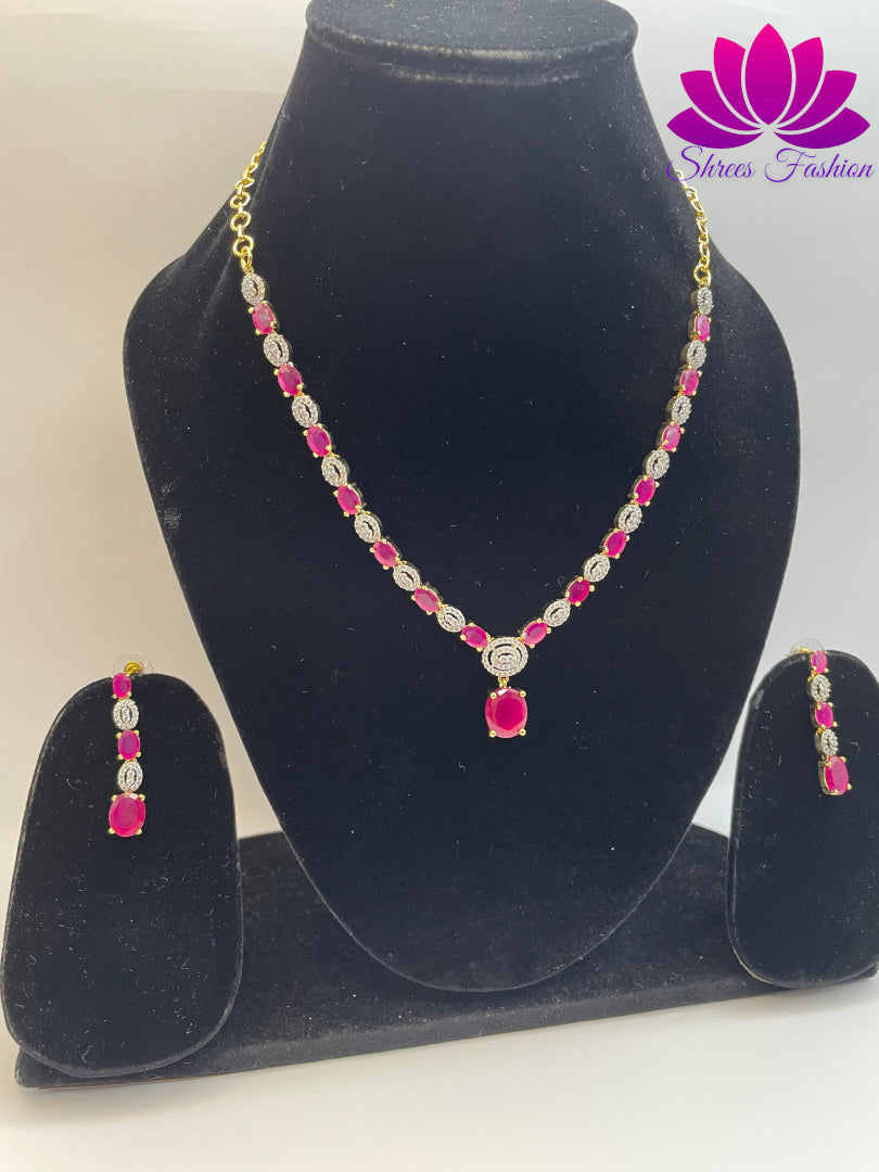 Floral Radiance Gold-Plated American Diamond Necklace with Delicate Flower Design and Pink & White Stones | Shrees Fashion